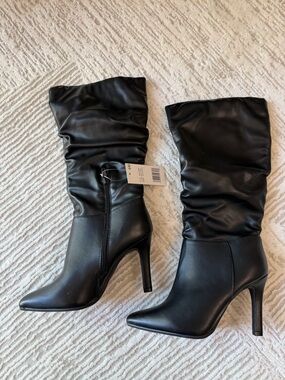 Sugar Black Slouchy Mid-Calf Stiletto Boots